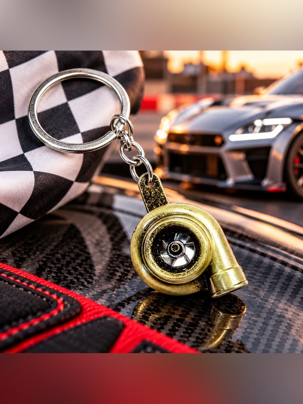 Gold Turbocharger Keychain for Men Accessories
